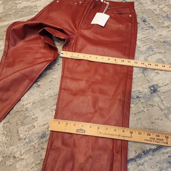 NWT Pistola Red Faux Leather Cassie High Rise Straight Pant Carmine Size 31 (12) - Picture 7 of 16